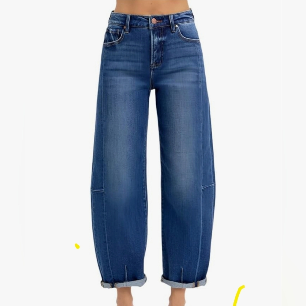 Risen Deep Blue Wash Barrel Leg Jean Stretch